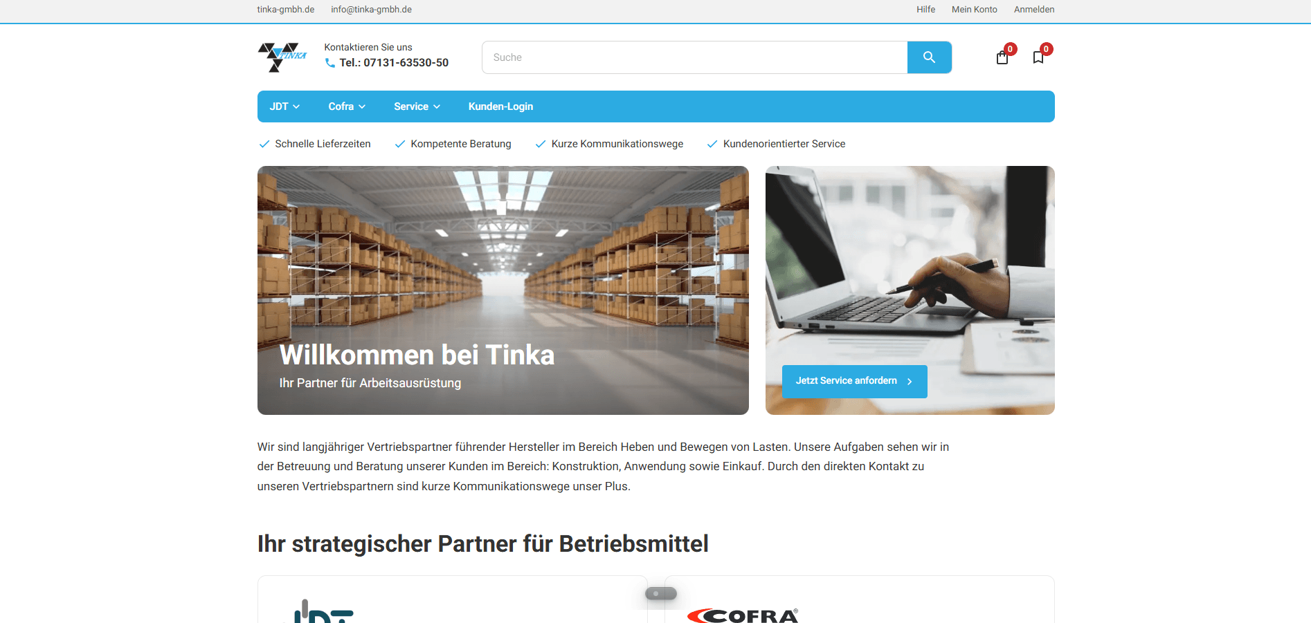 Webseite Projekt: Tinka Onlineshop – B2B-Onlineshop für Arbeitsausrüstung, Anschlagmittel und Sicherheitsbekleidung
